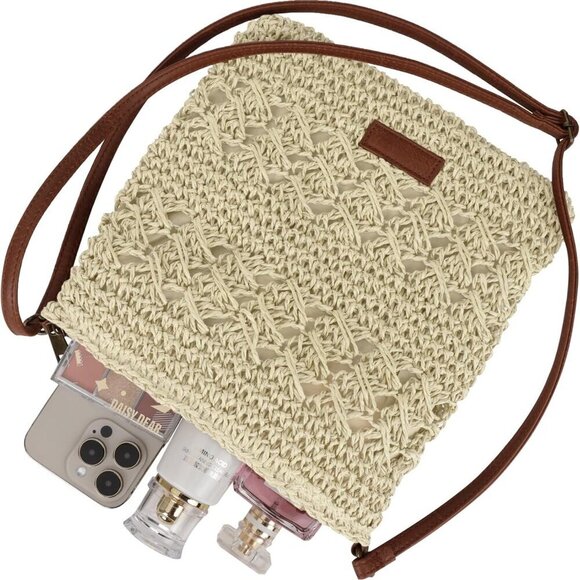 Women’s Crochet Mesh Straw Beach Bag Small Crossbody Summer Purse - Picture 4 of 6